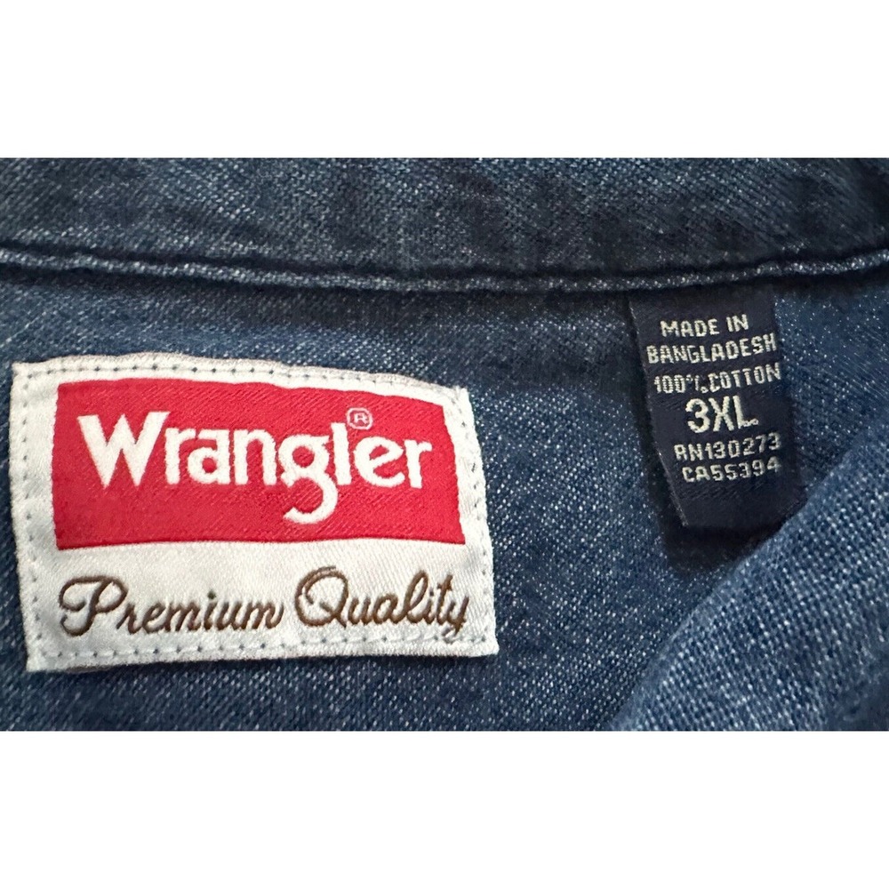 Wrangler‎ Denim Shirt Mens Size 3XL Blue Stretch Cotton Button Western Shirt - Picture 7 of 12
